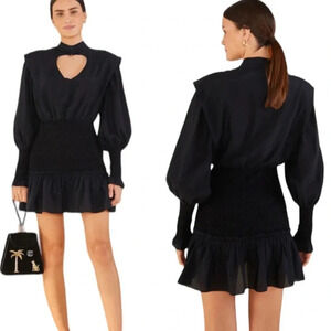 Farm Rio Black Heart Neckline Smocked Detail Mini Dress Size S NWT
